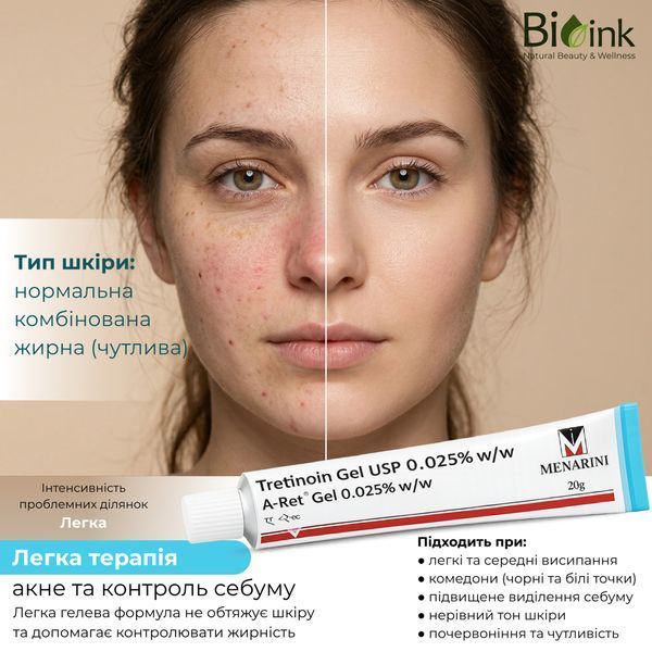 Третиноїн гель 0,025% від акне 20г | Tretinoin gel USP 0.025 w/w A-Ret Menarini 530364444 фото