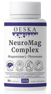 Магній Л - Треонат, L - Теанін, Цитиколін та активний вітамін B6 | OESKA NeuroMag Complex &mdash; для концентрації, пам'яті та підтримки нервової системи, 90 капсул | Magnesium L-Threonate, L-Theanine, Citicoline, Vitamin B6 (Pyridoxal-5-Phosphate, P5P) 607883018 фото